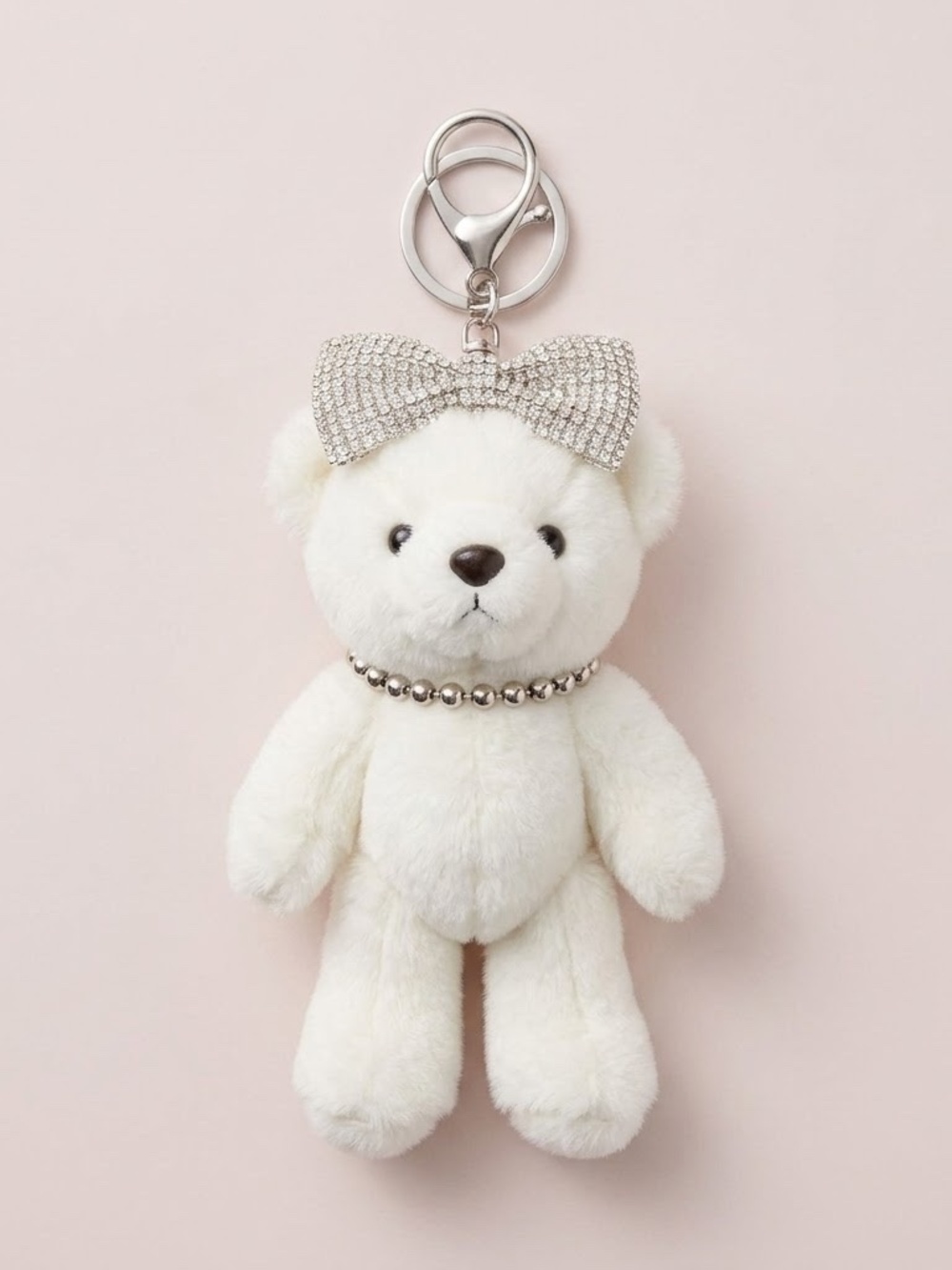 NWT Aldo White Teddy Bear Keychain with Rhinestone Bow